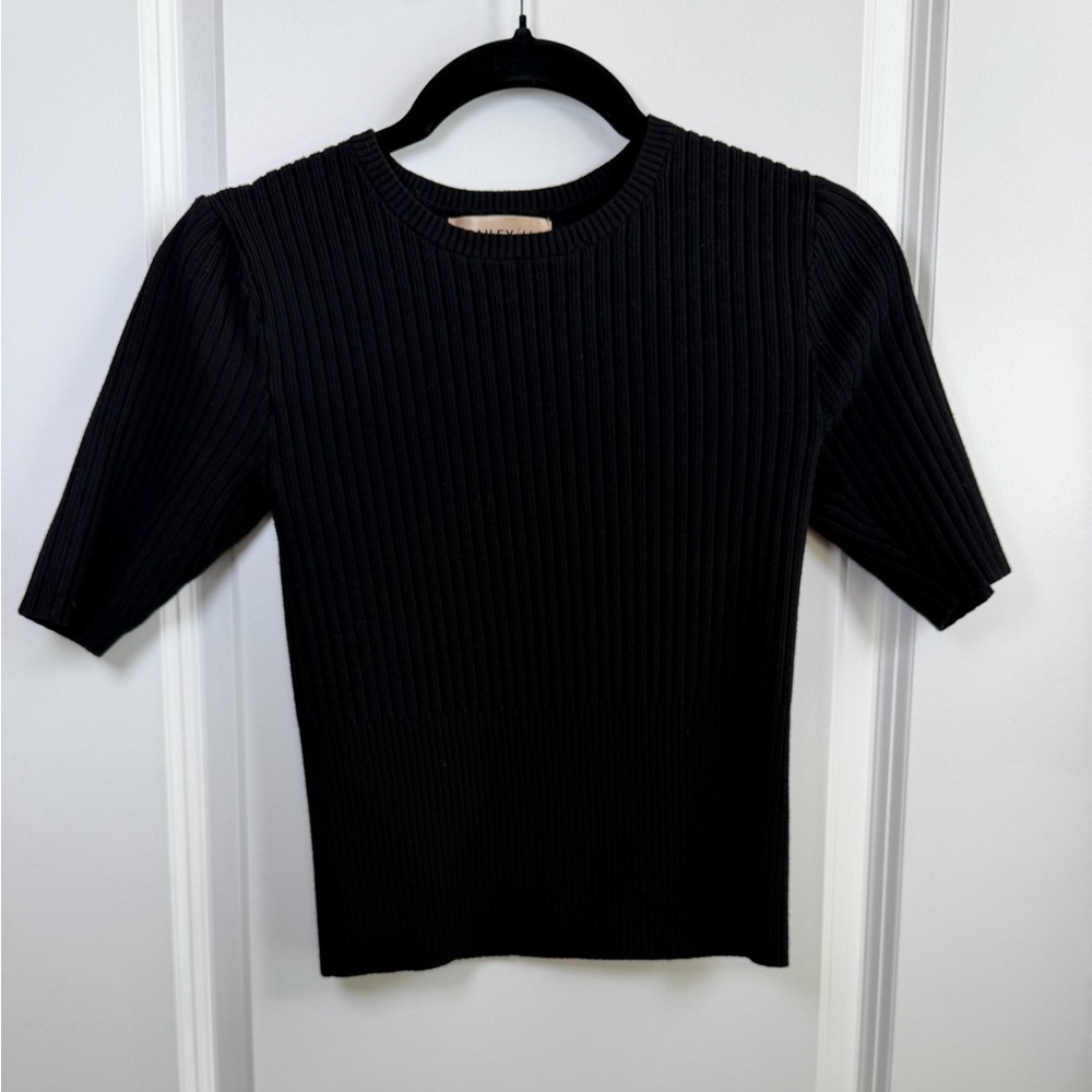 Bailey 44 Black Ribbed Short Sleeve Top - Picture 1 of 6